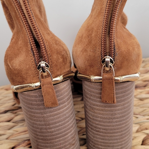 Camel Brown Suede Leather Heel Sandal - Picture 2 of 6